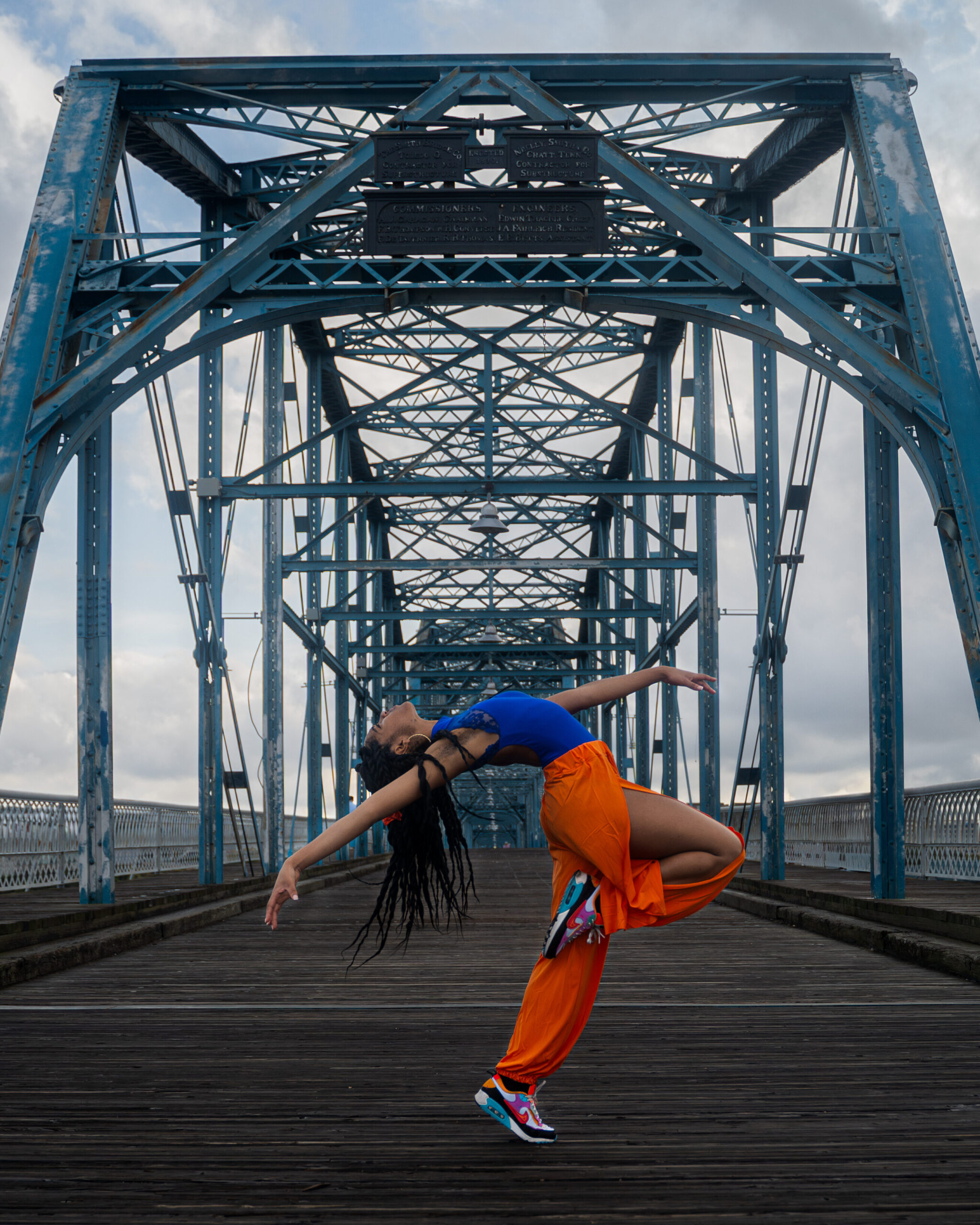 Dancer poses on Chattanooga Walking Bridge